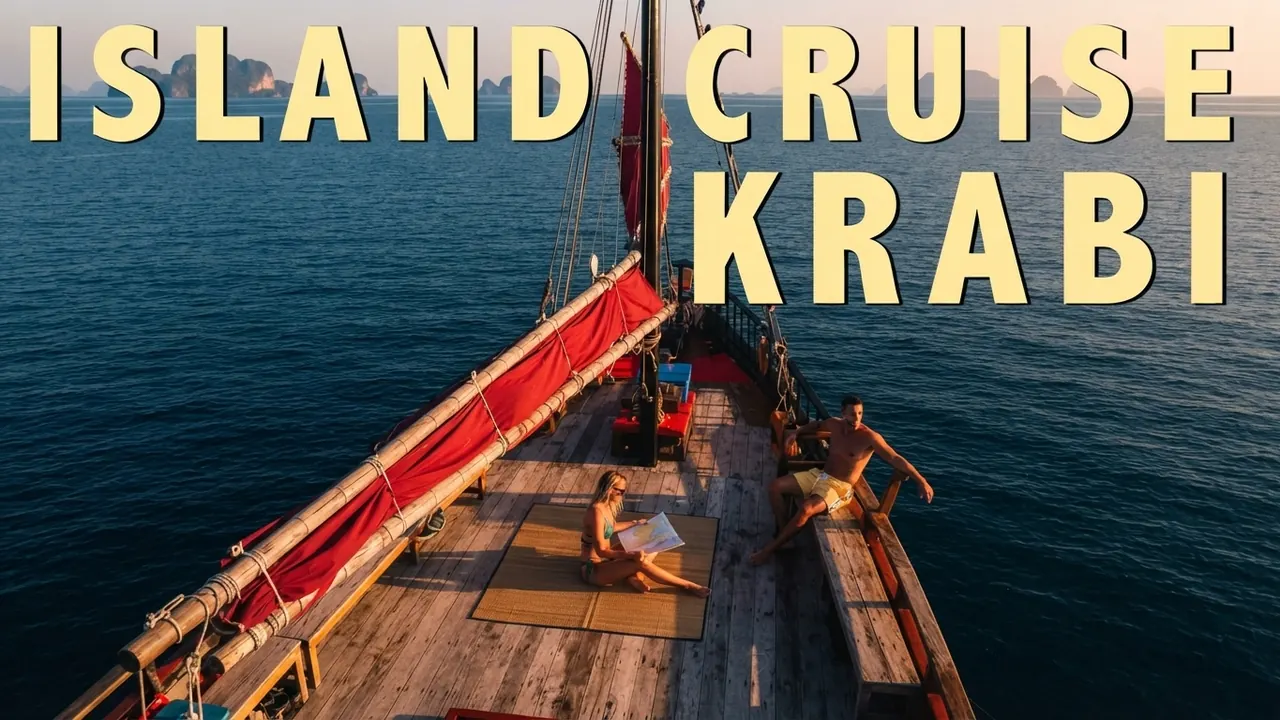 Island Cruise Krabi: travellers relaxing on the wooden deck of a red-sailed junk
